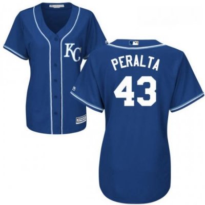 Womens Majestic Kansas City Royals 43 Wily Peralta Replica Blue Alternate 2 Cool Base MLB Jersey