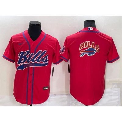 Men Buffalo Bills Red Team Big Logo With Patch Cool Base Stitched Baseball Jersey