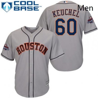 Mens Majestic Houston Astros 60 Dallas Keuchel Replica Grey Road 2017 World Series Champions Cool Base MLB Jersey