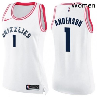 Womens Nike Memphis Grizzlies 1 Kyle Anderson Swingman White Pink Fashion NBA Jersey