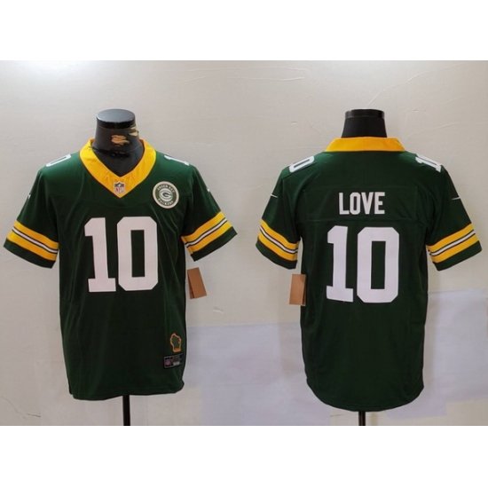 Men Green Bay Packers 10 Jordan Love Green 2023 F U S E  With Patch Limited Stitched Football Jersey