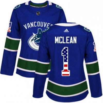 Womens Adidas Vancouver Canucks 1 Kirk Mclean Authentic Blue USA Flag Fashion NHL Jersey