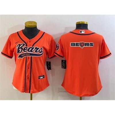 Women Chicago Bears Orange Team Big Logo With Patch Cool Base Stitched Baseball Jersey