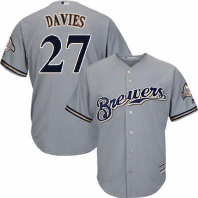 Youth Majestic Milwaukee Brewers 27 Zach Davies Authentic Grey Road Cool Base MLB Jersey