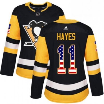 Womens Adidas Pittsburgh Penguins 11 Jimmy Hayes Authentic Black USA Flag Fashion NHL Jersey