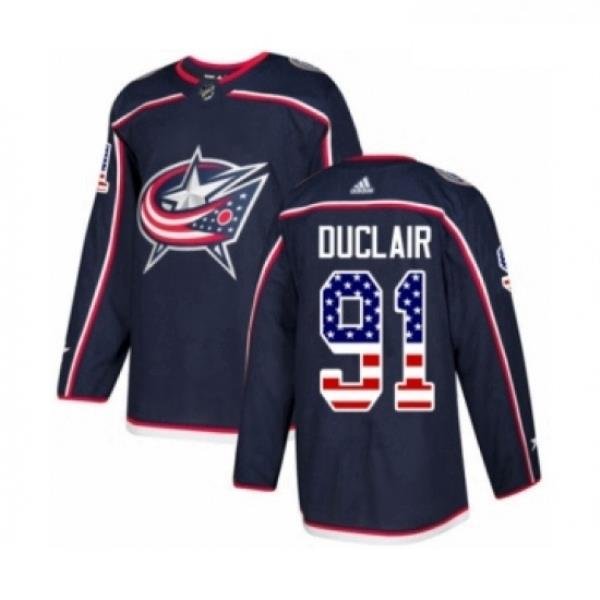 Youth Adidas Columbus Blue Jackets 91 Anthony Duclair Authentic Navy Blue USA Flag Fashion NHL Jersey