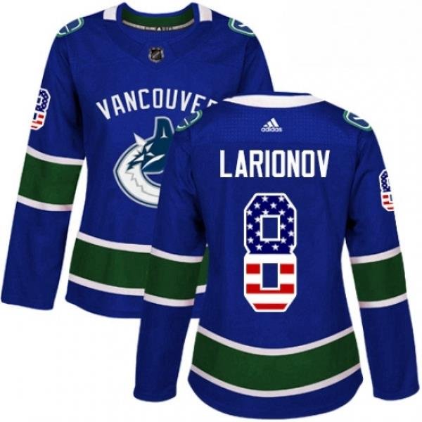 Womens Adidas Vancouver Canucks 8 Igor Larionov Authentic Blue USA Flag Fashion NHL Jersey