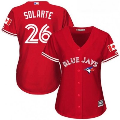 Womens Majestic Toronto Blue Jays 26 Yangervis Solarte Authentic Scarlet Alternate MLB Jersey