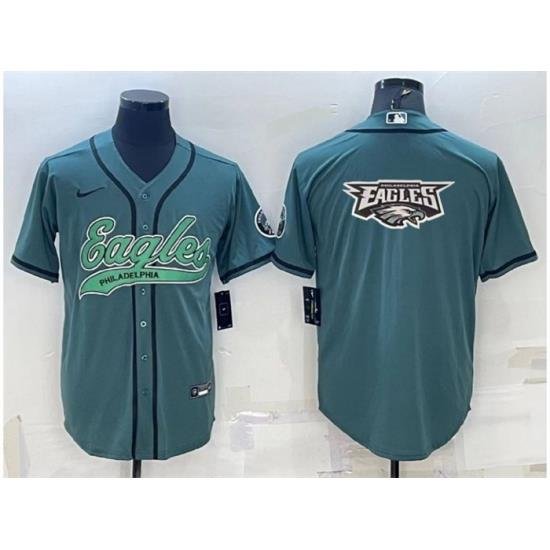 Men Philadelphia Eagles Green Team Big Logo With Patch Cool Base Stitched Baseball Jersey