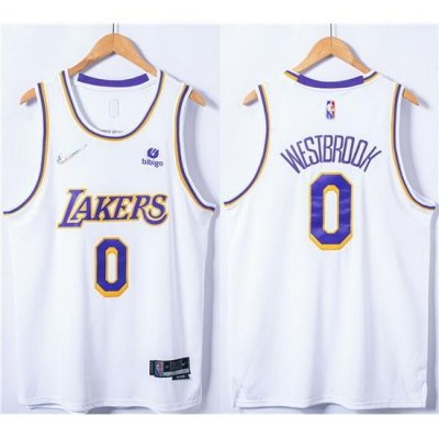 Men Los Angeles Lakers 0 Russell Westbrook 75th Anniversary Bibigo White Stitched Basketball Jersey