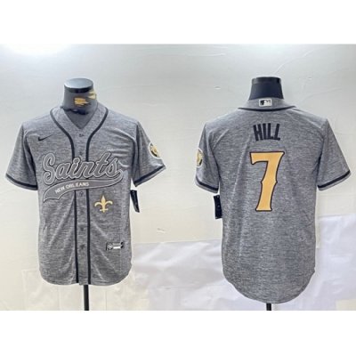 Men New Orleans Saints 7 Taysom Hill Grey With Patch Cool Base Stitched Baseball Jersey 2