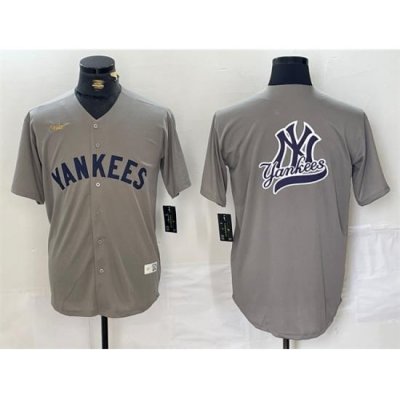 Men New York Yankees Grey Team Big Logo Cool Base Stitched Baseball Jersey 5