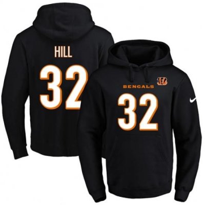 NFL Mens Nike Cincinnati Bengals 32 Jeremy Hill Black Name Number Pullover Hoodie