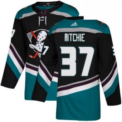 Mens Adidas Anaheim Ducks 37 Nick Ritchie Authentic Black Teal Third NHL Jersey