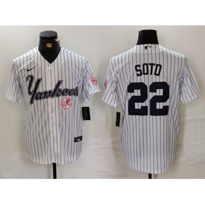 Men New York Yankees 22 Juan Soto White Cool Base Stitched Baseball Jersey 1