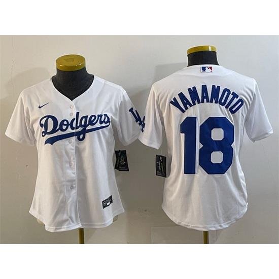 Women Los Angeles Dodgers 18 Yoshinobu Yamamoto White Stitched Jersey 28Run Small 29