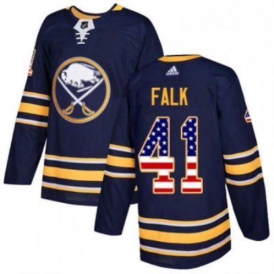 Youth Adidas Buffalo Sabres 41 Justin Falk Authentic Navy Blue USA Flag Fashion NHL Jersey