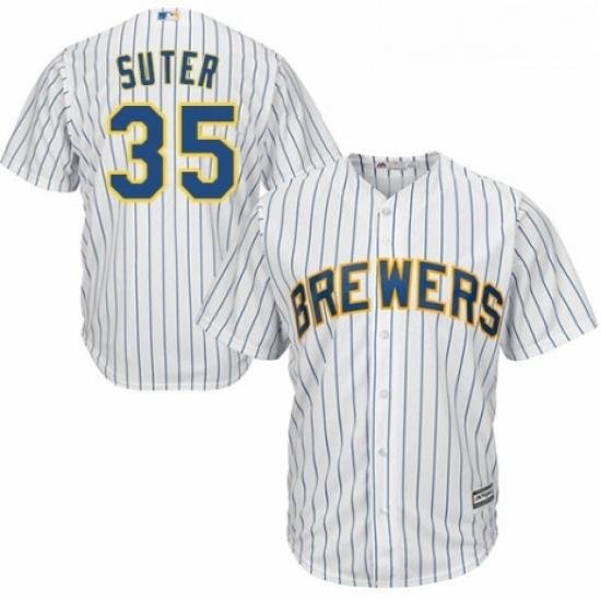 Youth Majestic Milwaukee Brewers 35 Brent Suter Authentic White Home Cool Base MLB Jersey