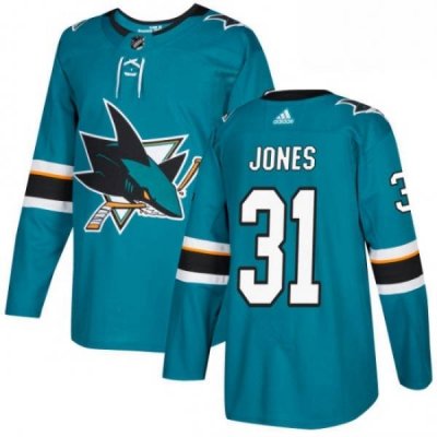 Mens Adidas San Jose Sharks 31 Martin Jones Authentic Teal Green Home NHL Jersey