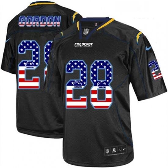 Men Nike Los Angeles Chargers 28 Melvin Gordon Elite Black USA Flag Fashion NFL Jersey