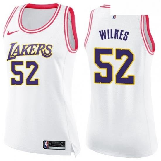 Womens Nike Los Angeles Lakers 52 Jamaal Wilkes Swingman WhitePink Fashion NBA Jersey