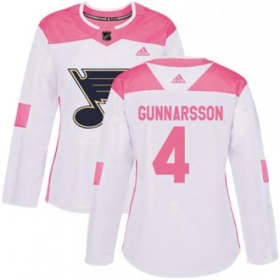 Womens Adidas St Louis Blues 4 Carl Gunnarsson Authentic WhitePink Fashion NHL Jersey