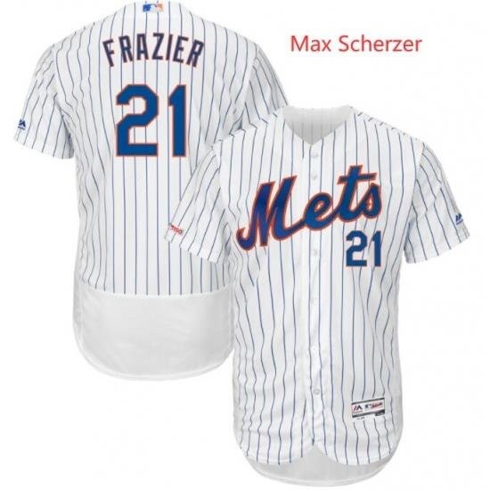 Men Nike NeW York Mets #21 Max Scherzer White Strips Flex Base MLB Jersey