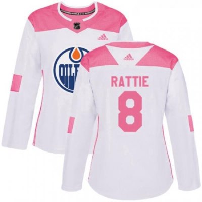 Womens Adidas Edmonton Oilers 8 Ty Rattie Authentic WhitePink Fashion NHL Jersey