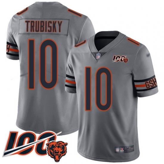 Men Chicago Bears 10 Mitchell Trubisky Limited Silver Inverted Legend 100th Season Football Jersey