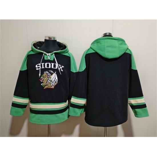 Men North Dakota Fighting Hawks Blank Black Green Lace Up Pullover Hoodie