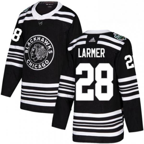 Mens Adidas Chicago Blackhawks 28 Steve Larmer Authentic Black 2019 Winter Classic NHL Jersey