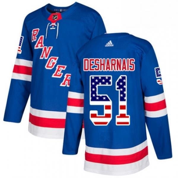 Mens Adidas New York Rangers 51 David Desharnais Authentic Royal Blue USA Flag Fashion NHL Jersey