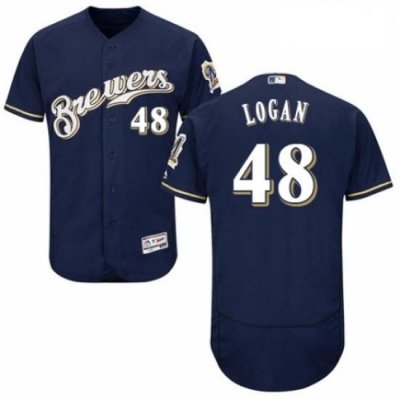 Mens Majestic Milwaukee Brewers 48 Boone Logan White Alternate Flex Base Authentic Collection MLB Jersey