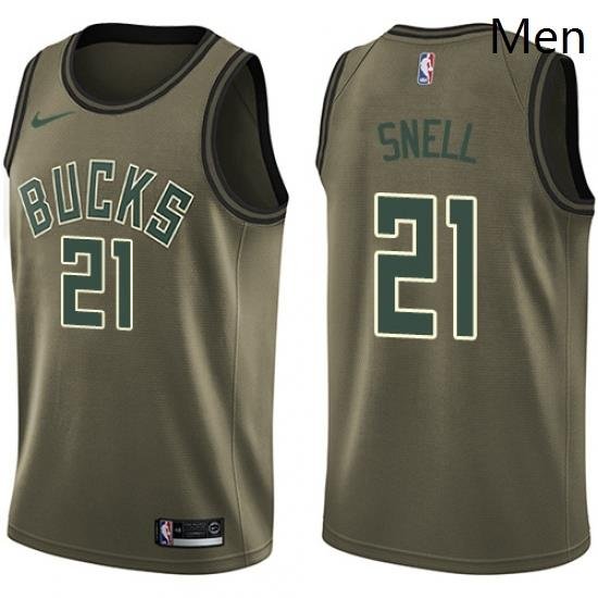 Mens Nike Milwaukee Bucks 21 Tony Snell Swingman Green Salute to Service NBA Jersey