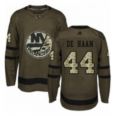 Mens Adidas New York Islanders 44 Calvin de Haan Authentic Green Salute to Service NHL Jersey