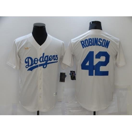 Men Los Angeles Dodgers 42 Jackie Robinson Cream Nike Game ThroWback Jersey