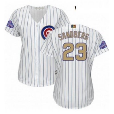 Womens Majestic Chicago Cubs 23 Ryne Sandberg Authentic White 2017 Gold Program MLB Jersey