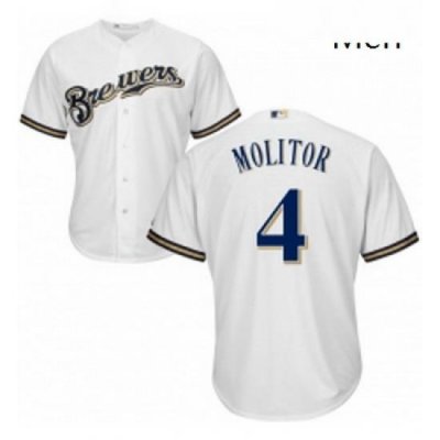 Mens Majestic Milwaukee Brewers 4 Paul Molitor Replica White Home Cool Base MLB Jersey