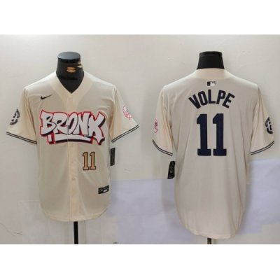 Men New York Yankees 11 Anthony Volpe Cream The Bronx Graffiti V2 Vapor Limited Stitched Baseball Jersey