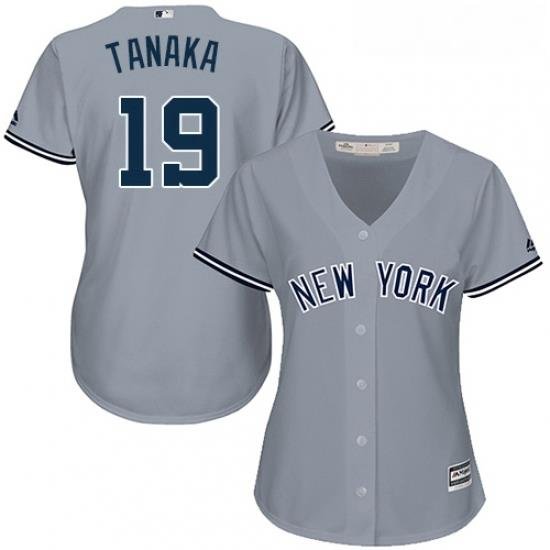 Womens Majestic New York Yankees 19 Masahiro Tanaka Replica Grey Road MLB Jersey