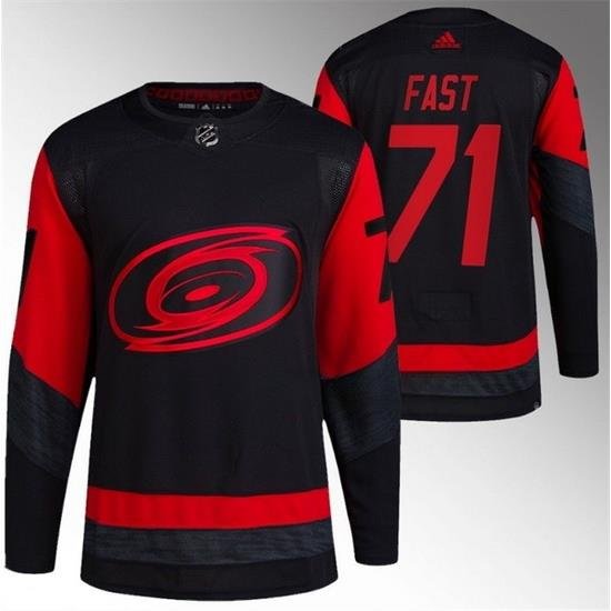 Men Carolina Hurricanes 71 Jesper Fast Black Red Stadium Series Breakaway Stitched Jersey