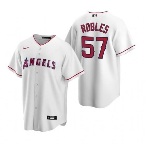 Mens Nike Los Angeles Angels 57 Hansel Robles White Home Stitched Baseball Jersey