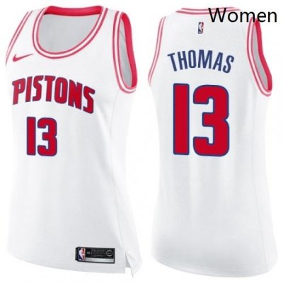 Womens Nike Detroit Pistons 13 Khyri Thomas Swingman White Pink Fashion NBA Jersey