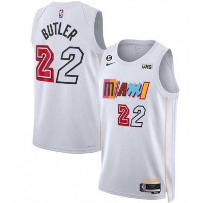 Men Miami Heat 22 Jimmy Butler White 2022 23 City Edition With NO 6 Patch Stitched Jersey