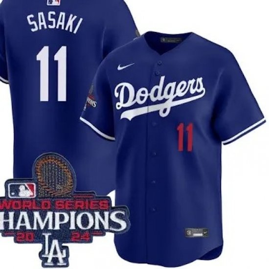 Men Los Angeles Dodgers Roki Sasaki #11 Blue Flex Base Stitched Champions Jersey