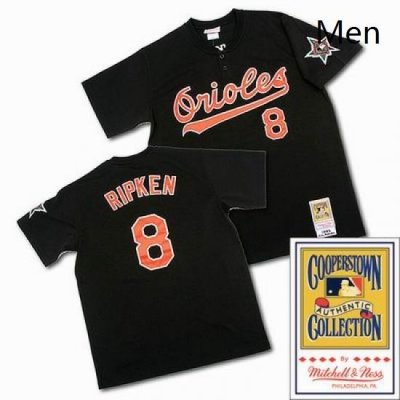 Mens Mitchell and Ness Baltimore Orioles 8 Cal Ripken Authentic Black Throwback MLB Jersey