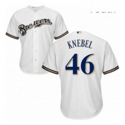 Youth Majestic Milwaukee Brewers 46 Corey Knebel Replica White Home Cool Base MLB Jersey