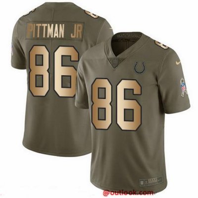 Nike Colts 86 Michael Pittman Jr  Olive Gold Men Stitched NFL Limited 2017 Salute To Service Jersey