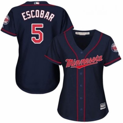 Womens Majestic Minnesota Twins 5 Eduardo Escobar Replica Navy Blue Alternate Road Cool Base MLB Jersey