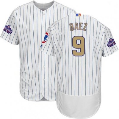 Mens Majestic Chicago Cubs 9 Javier Baez Authentic White 2017 Gold Program Flex Base MLB Jersey